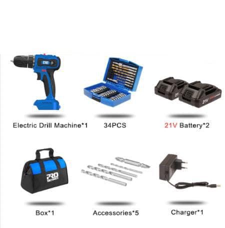 21V miniborstlös borrmaskin kit, 40NM uppladdningsbar skruvmejsel sats