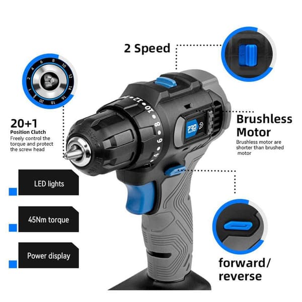 20V handhållen borstlös elektrisk borrmaskin, 45NM sladdlös borrmaskin, elektrisk skruvmejsel