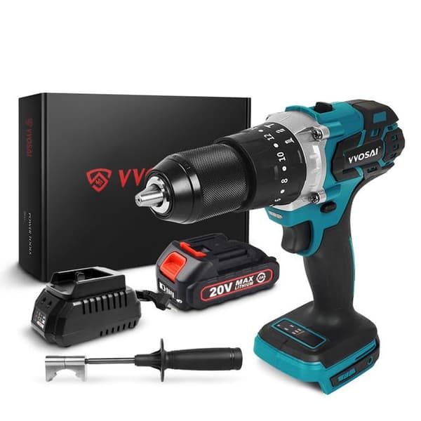 3-i-1 20V 2.0AH 115N.m sladdlös borstlös elektrisk borrmaskin med 1 batteri, elektrisk skruvmejsel med LED-ljus, 2 hastigheter justerbar