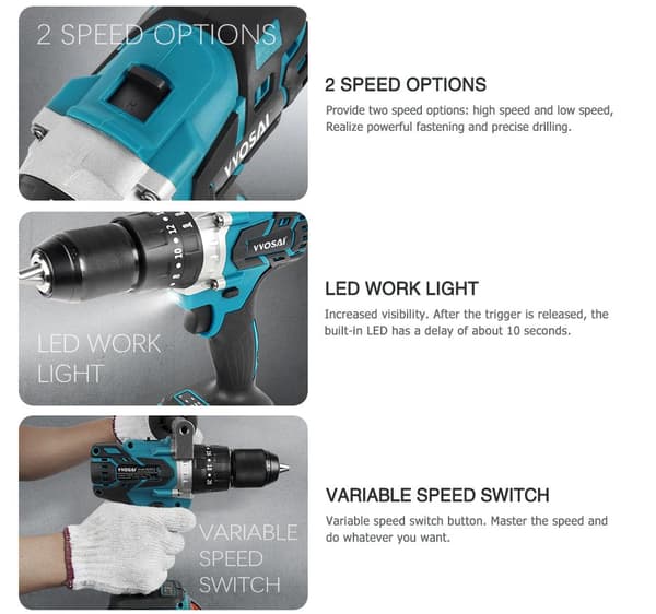 3-i-1 20V 4.0AH 115N.m sladdlös borstlös elektrisk borrmaskin med 2 batterier/tillbehör, elektrisk skruvmejsel med LED-ljus, 2 hastigheter