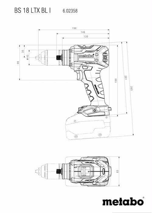 Borrskruvdragare 18 V - Metabo - BS 18 LTX BL I - Automatisk chuck 13 mm - Professionell - Trådlös