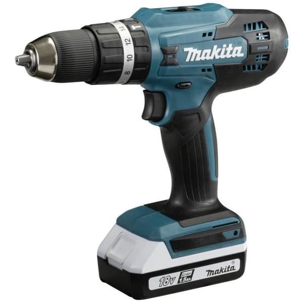 Makita HP488D009 2 hastigheter sladdlös slagborrmaskin + 2 batterier, + laddare, + fodral, + tillbehör