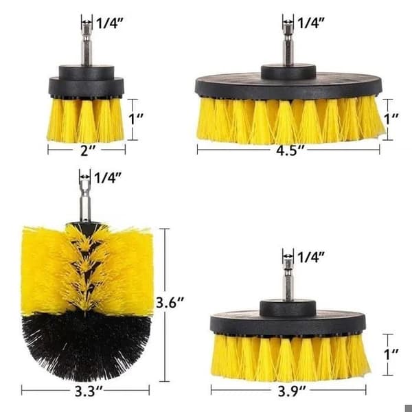 Elektrisk borrrengöringsborste - 4 delar - nylon/metall - för kök, bil, badrum, gul/svart