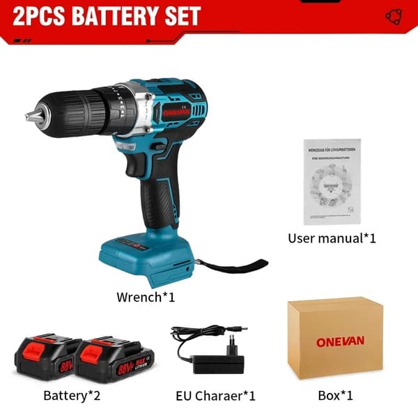 Batteridriven Slagskruvdragare, 450Nm Vridmoment, 4000rpm Hastighet,2 Batteri EU Kontakt