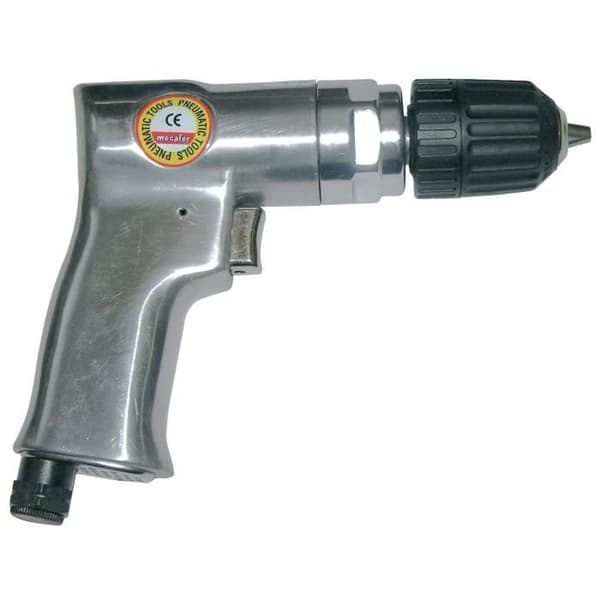 MECAFER Pneumatisk borr och spännare - 10 mm chuck + 10 HSS borr + 6 skruvbits + tillbehör