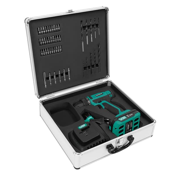 VONROC Batteridriven Borrmaskin 20V - 19 momentinställningar - Inkl. 2.0Ah Batteri, Laddare och 46 tillbehör i premiumväska