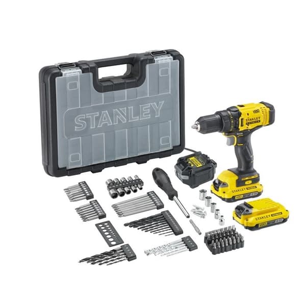 STANLEY FATMAX V20 18V borrmaskin med 2 2Ah batterier + 100 tillbehör SFMCW223B-XJ
