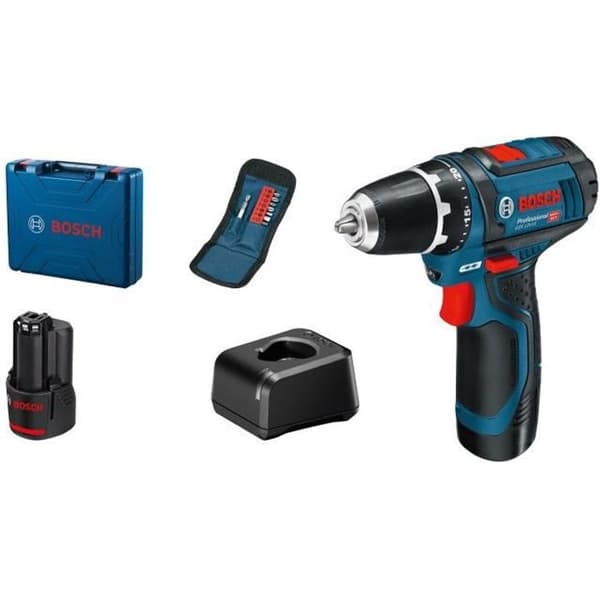 Bosch Professional GSR 12V-15 borrskruvdragare + 10 tillbehör + 2 x 2,0Ah batterier + GAL 12V-20 laddare - 060186810G