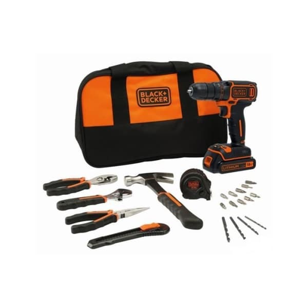 Black and Decker BDCDC18HTSA - 18V 1,5Ah Li-Ion borrskruvdragare med tillbehör och handverktyg