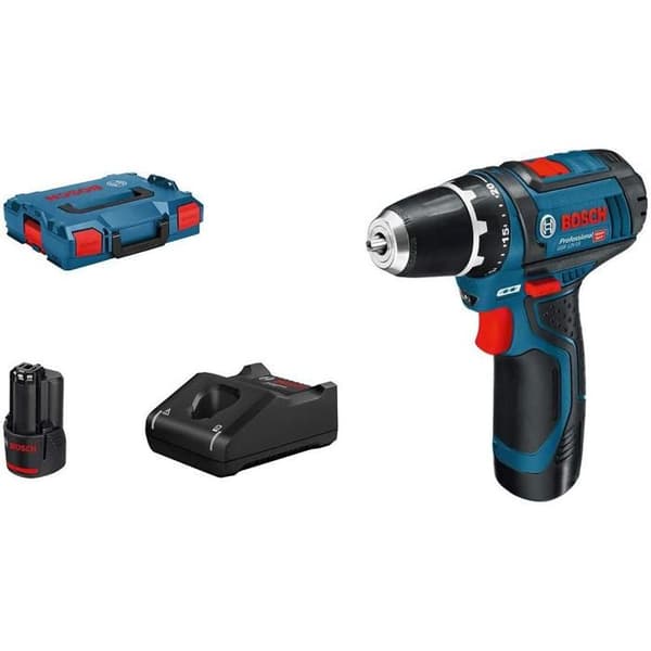 12V GSR 12V-15 borrskruvmejsel + 2 2Ah batterier + laddare + L-BOXX box - BOSCH - 0601868109