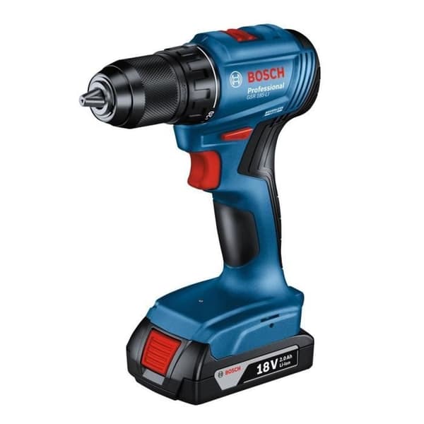 Bosch professionell GSR 18V-borrmaskin + 2 batterier 2,0Ah + laddare + 82 delar, i L-fodral