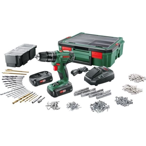 BOSCH Slagborrskruvdragare utan sladd 18V 2 hastigheter PSB 1800 + SystemBox 241 Tillbehör - 2 Lithium-Ion batterier 1.5Ah