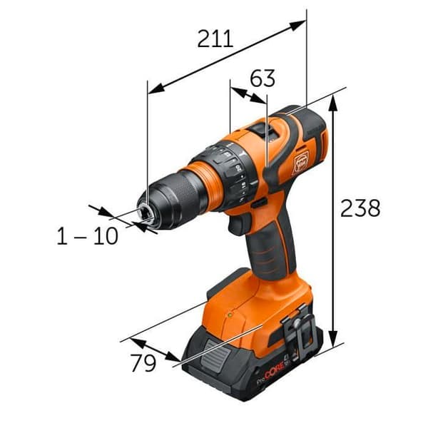 Trådlös borrskruvdragare - Fein - ABS 18 Q AS - 18 V Li-Ion - QuickIN chuck 13 mm - 2 växlar