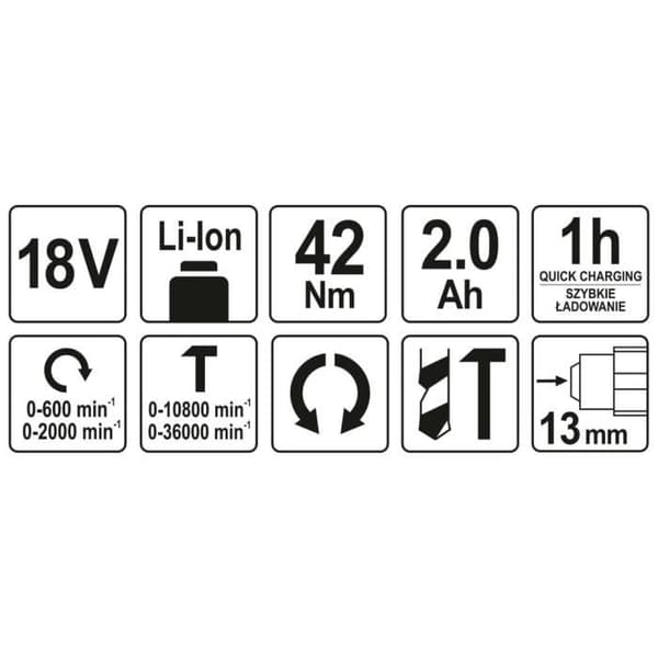 YATO Borstlös borrhammare & 2,0Ah 18V 42Nm batteri