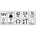 Miniatyrbild 4 av 4: YATO Borstlös borrhammare &amp; 2,0Ah 18V 42Nm batteri