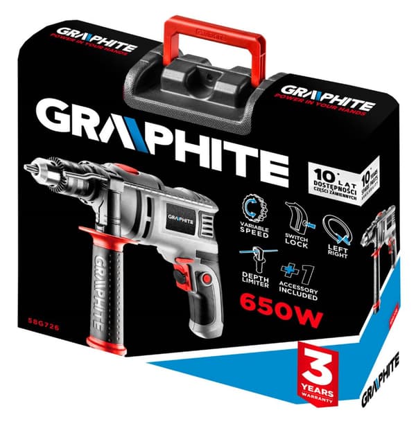 650W slagboremaskine, 13 mm borepatron, hastighed 0-3000 min⁻¹, kasse