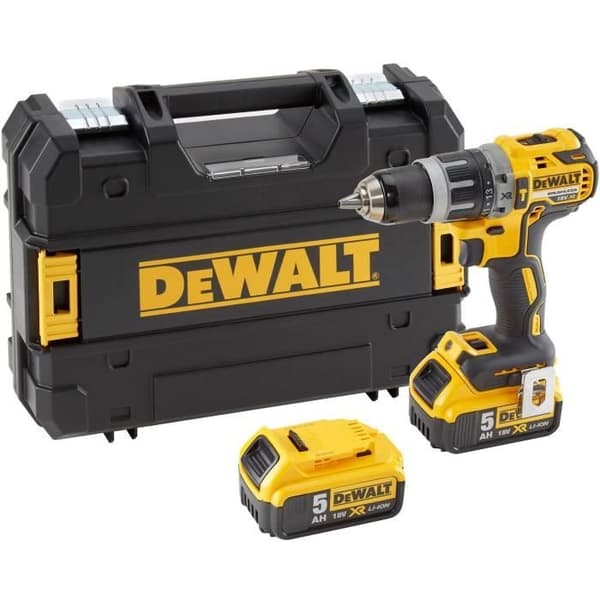 DEWALT 18V Li-Ion 5Ah XR Borstlös sladdlös borrhammare med TSTAK-låda, 2 batterier och laddare DCD796P2-QW