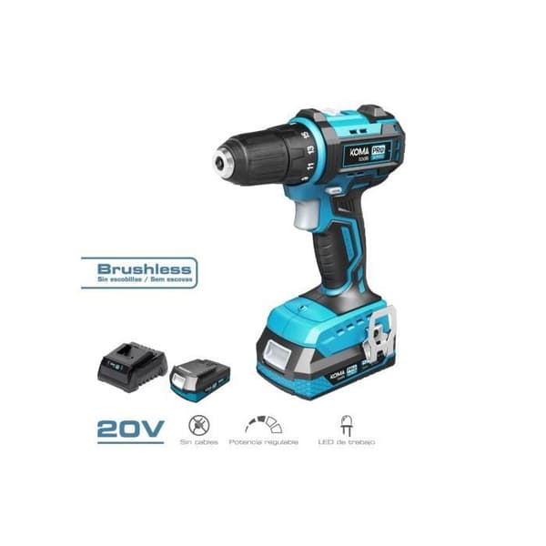 Koma Tools Pro Series borstlös borrmaskin - 20V batteri - 2 variabla hastigheter - Ø10 mm nyckellös chuck