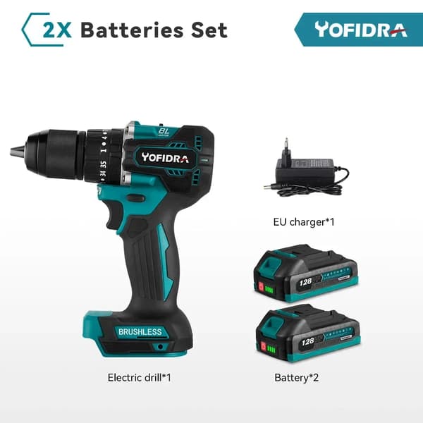 Borstlös elektrisk slagborr, 2 hastighetsinställningar, 35+3 vridmomentinställningar,2 Batteri, EU