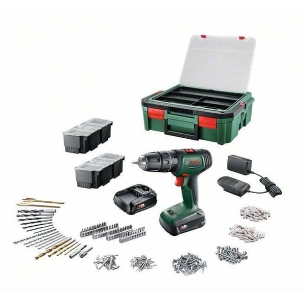 Perceuse à percussion Bosch UniversalImpact 18V PowerForAll (2 batterier 1,5 Ah + laddare + bits + 241 tillbehör)