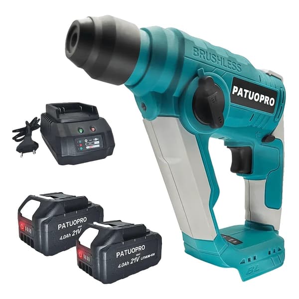 Rotary Hammer Boremaskine, Børsteløs Motor, Trådløs Design,EU, 2STK 4.0Ah Batteri