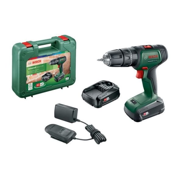 Bosch Universal Impact 18V borrmaskin + x2 2,0 Ah batterier och laddare