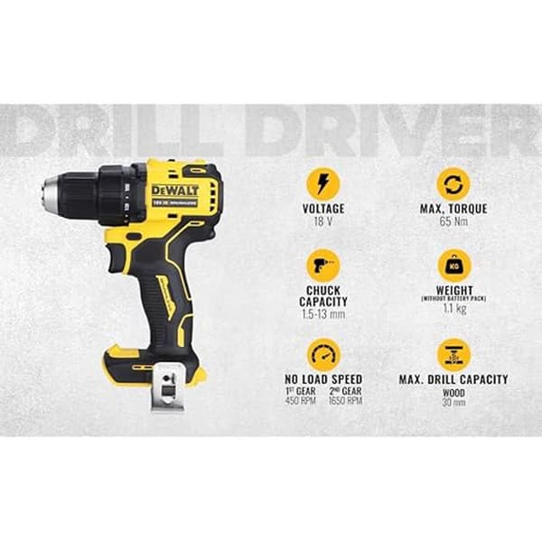 Kombinerad borrmaskin - DEWALT - DCD708N - Utan kol - 18 V - Endast enhet, svart/gul
