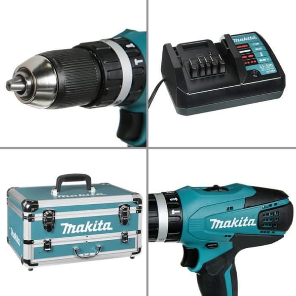 MAKITA 18V slagborrskruvdragare + 2 st 1,3Ah batterier + laddare + ALU box - HP457DWEX4