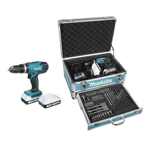 MAKITA 18V slagborrskruvdragare + 2 st 1,3Ah batterier + laddare + ALU box - HP457DWEX4