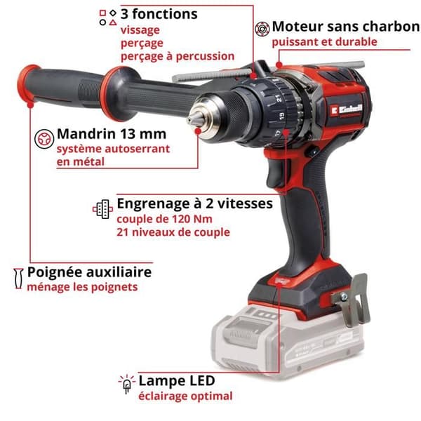 Einhell Professional Borrskruvdragare TP-CD 18/120 Li-i BL - Solo Power X-Change (18V) Levereras utan batteri eller laddare
