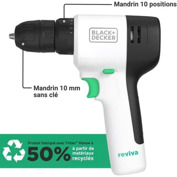BLACKDECKER Borrskruvdragare 12V REVIVA med Inbyggt Batteri 1.5Ah 80 Tillbehör och verktygslåda med organisatörer 12.5 REVD