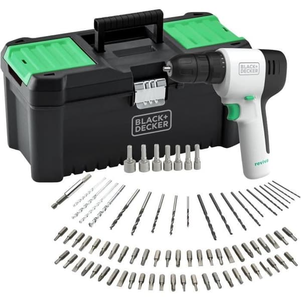 BLACKDECKER Borrskruvdragare 12V REVIVA med Inbyggt Batteri 1.5Ah 80 Tillbehör och verktygslåda med organisatörer 12.5 REVD