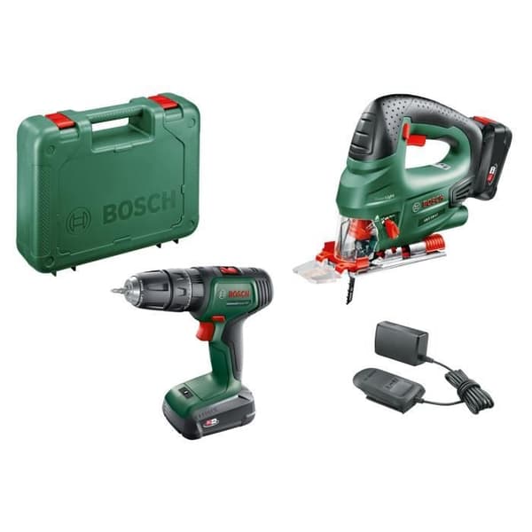 Paket med 2 Bosch-verktyg - UniversalImpact 18 slagborr + PST 18 sticksåg (2 batts, 1 laddare, 1 låda) - 06039D410B