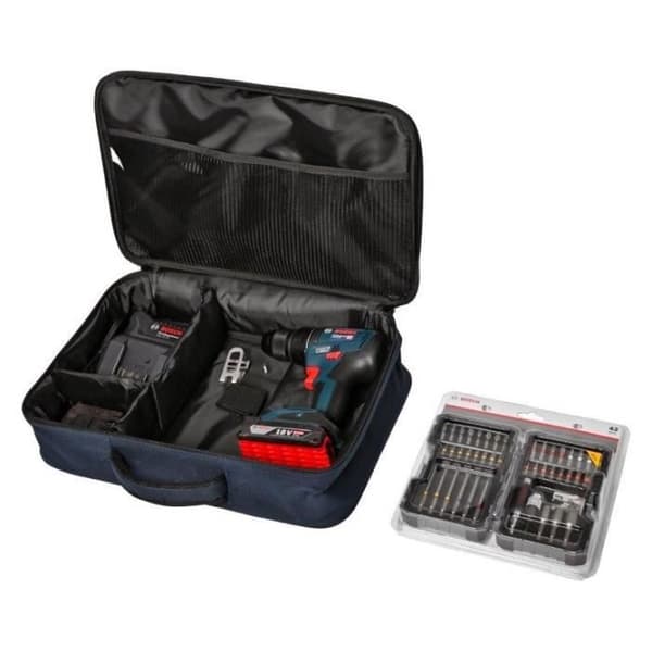 Perceuse-visseuse Bosch Professional GSR 18V-50 + 2 batterier 2,0Ah + laddare GAL 18V-20 + 43 tillbehör + väska