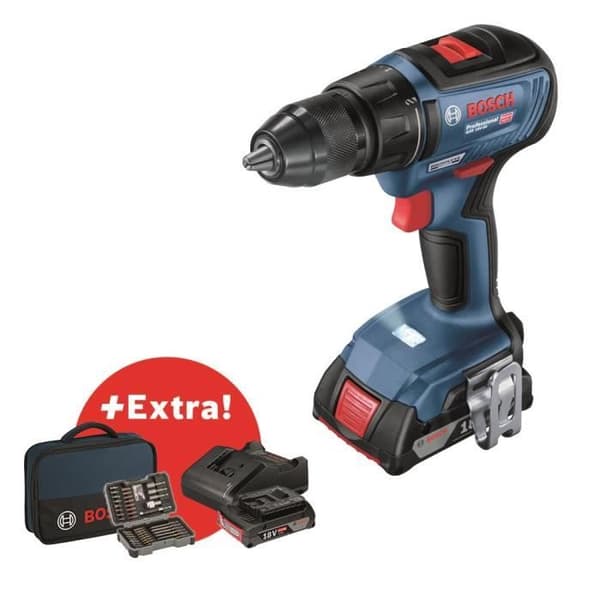 Perceuse-visseuse Bosch Professional GSR 18V-50 + 2 batterier 2,0Ah + laddare GAL 18V-20 + 43 tillbehör + väska