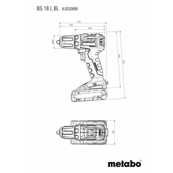 Pack Kompakt borstlös sladdlös borrmaskin 18V 55Nm 13mm chuck + 2 2Ah batterier + laddare + Metabox145 -METABO- BS18LBL