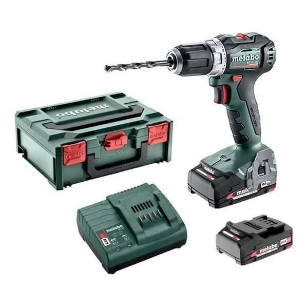 Pack Kompakt borstlös sladdlös borrmaskin 18V 55Nm 13mm chuck + 2 2Ah batterier + laddare + Metabox145 -METABO- BS18LBL