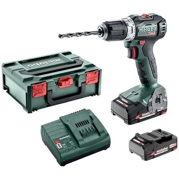 Pack Kompakt borstlös sladdlös borrmaskin 18V 55Nm 13mm chuck + 2 2Ah batterier + laddare + Metabox145 -METABO- BS18LBL