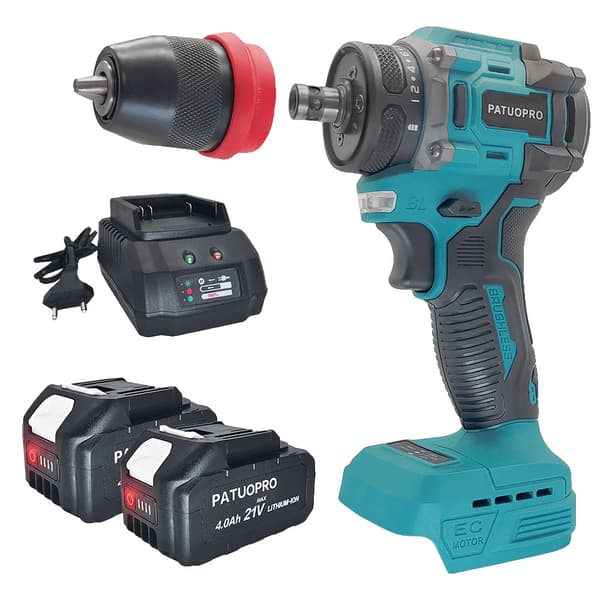 2-in-1 Langaton Sähkökäyttöinen Porakone, 24 Vääntömomenttisäätöä, 0-2000 r/min Nopeus,2PCS 4.0Ah Akun, EU