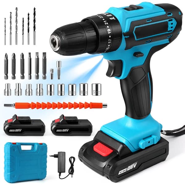 Batteridriven Slagborr, 28V Effekt, 1350rpm Hastighet,2*batteri