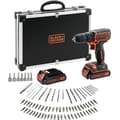 Miniatyrbild 1 av 4: BLACK+DECKER 18 V Li-Ion sladdlös borrskruvdragare med laddare BDCDC18BAFC-QW med 80 tillbehör, 2 batterier 1,5 Ah, 1 fodral