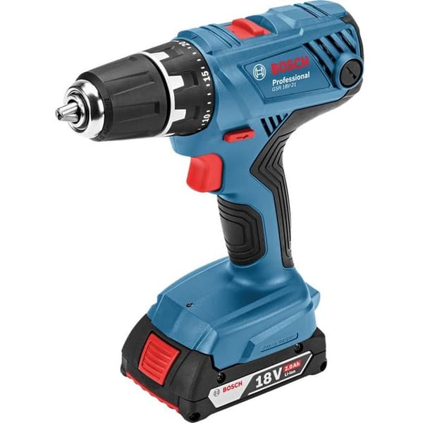 18V GSR 18V-21 borrmaskin + 2 2Ah batterier + laddare + L-CASE box - BOSCH - 06019H100A