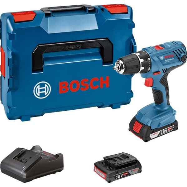 18V GSR 18V-21 borrmaskin + 2 2Ah batterier + laddare + L-CASE box - BOSCH - 06019H100A