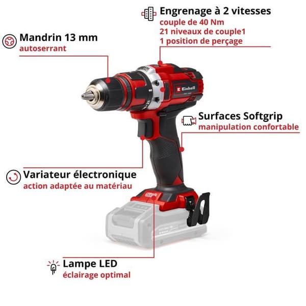 Einhell Sladdlös borrskruvdragare TE-CD 18/40 Li-Solo - Power X-Change (18V, 40 Nm vridmoment) Levereras utan batteri eller laddare