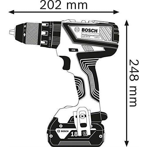 Bosch Professionell sladdlös borrhammare GSB 18 V-28 (18V, 2 batterier 2,0 Ah, med tillbehörssats 35 p 06019H400