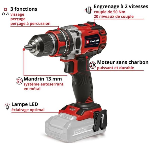 Einhell Professional Slagborrmaskin TP-CD 18/50 Li-i BL Solo Power X-Change (18V) Levereras utan batteri och laddare
