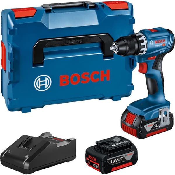 18V GSR 18V-45 borrmaskin + 2 GBA 3Ah batterier + laddare i L-BOXX fodral - BOSCH - 06019K3204