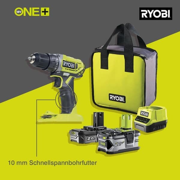 RYOBI 18V One+ borrskruvmejsel - 2 batterier 4,0Ah och 2,0Ah - 1 laddare - R18DD2-242S