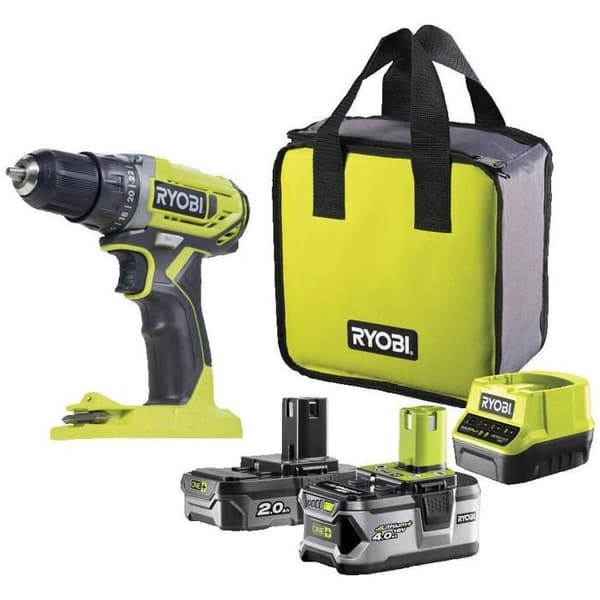 RYOBI 18V One+ borrskruvmejsel - 2 batterier 4,0Ah och 2,0Ah - 1 laddare - R18DD2-242S