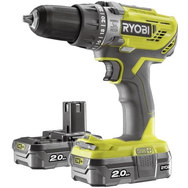 RYOBI 2-växlad 18V ONEPLUS hammarborrmaskin - 2x 2,0 Ah R18PD3-220S LithiumPlus-batterier